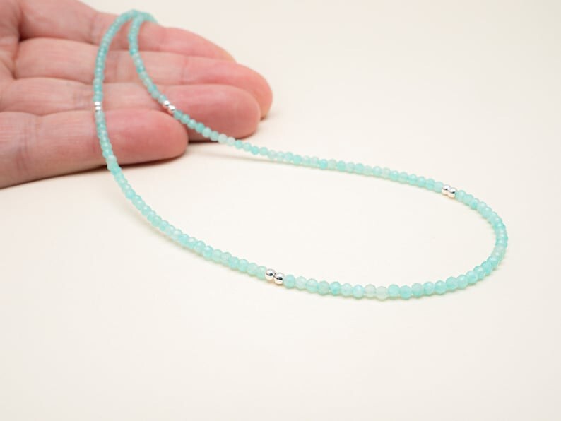 A++ Natural Amazonite Faceted Round Gemstone Beads Handmade Women Necklaces 18”