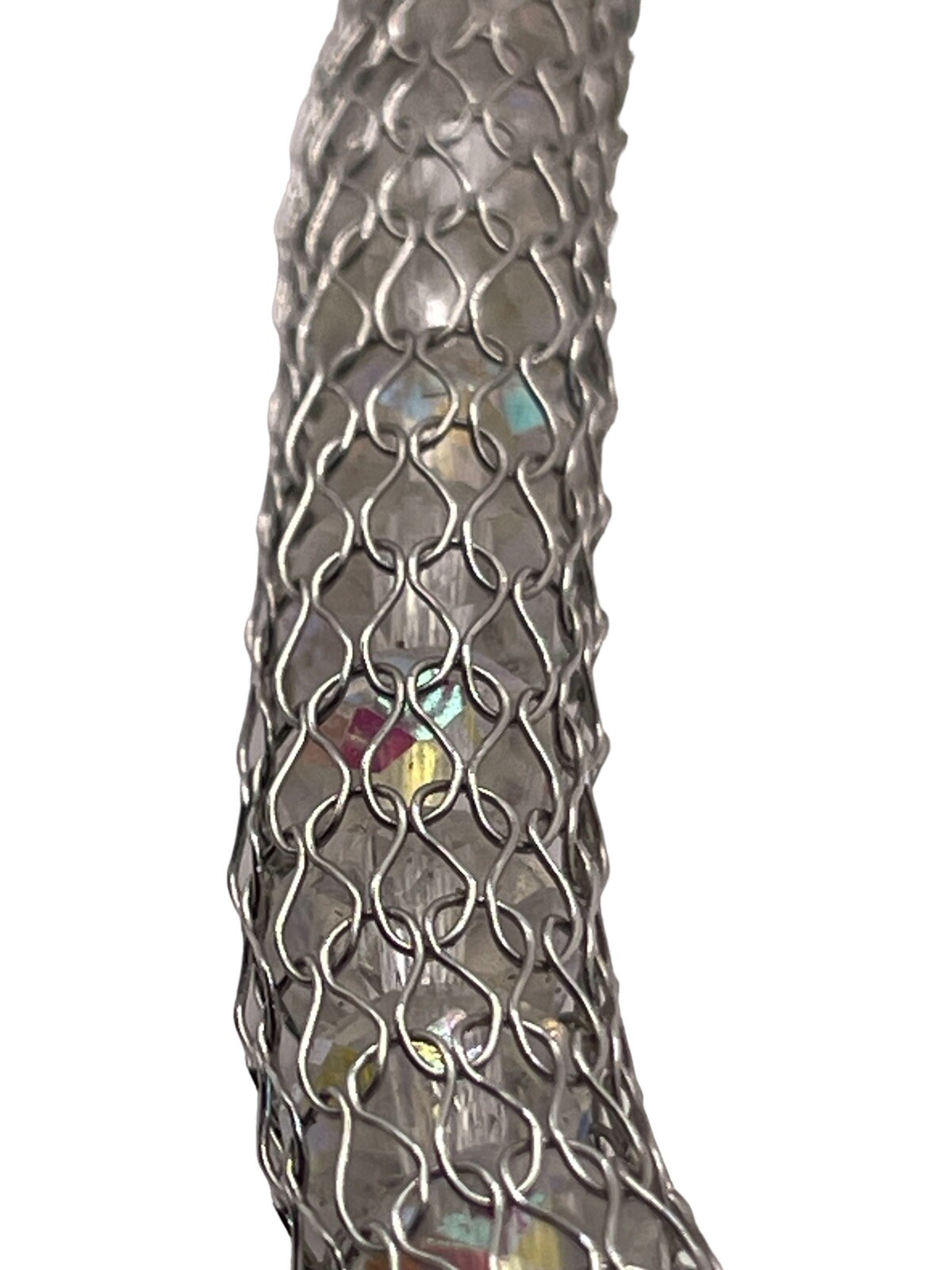 Stainless Steel China Mesh Net Aurora Borealis Bead Silver Tone Necklace Modern