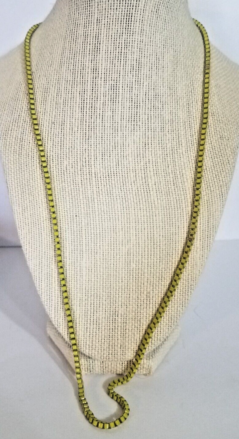 Vintage Venetian Yellow Stainless Steel Box Chain Necklace Costume Fashion