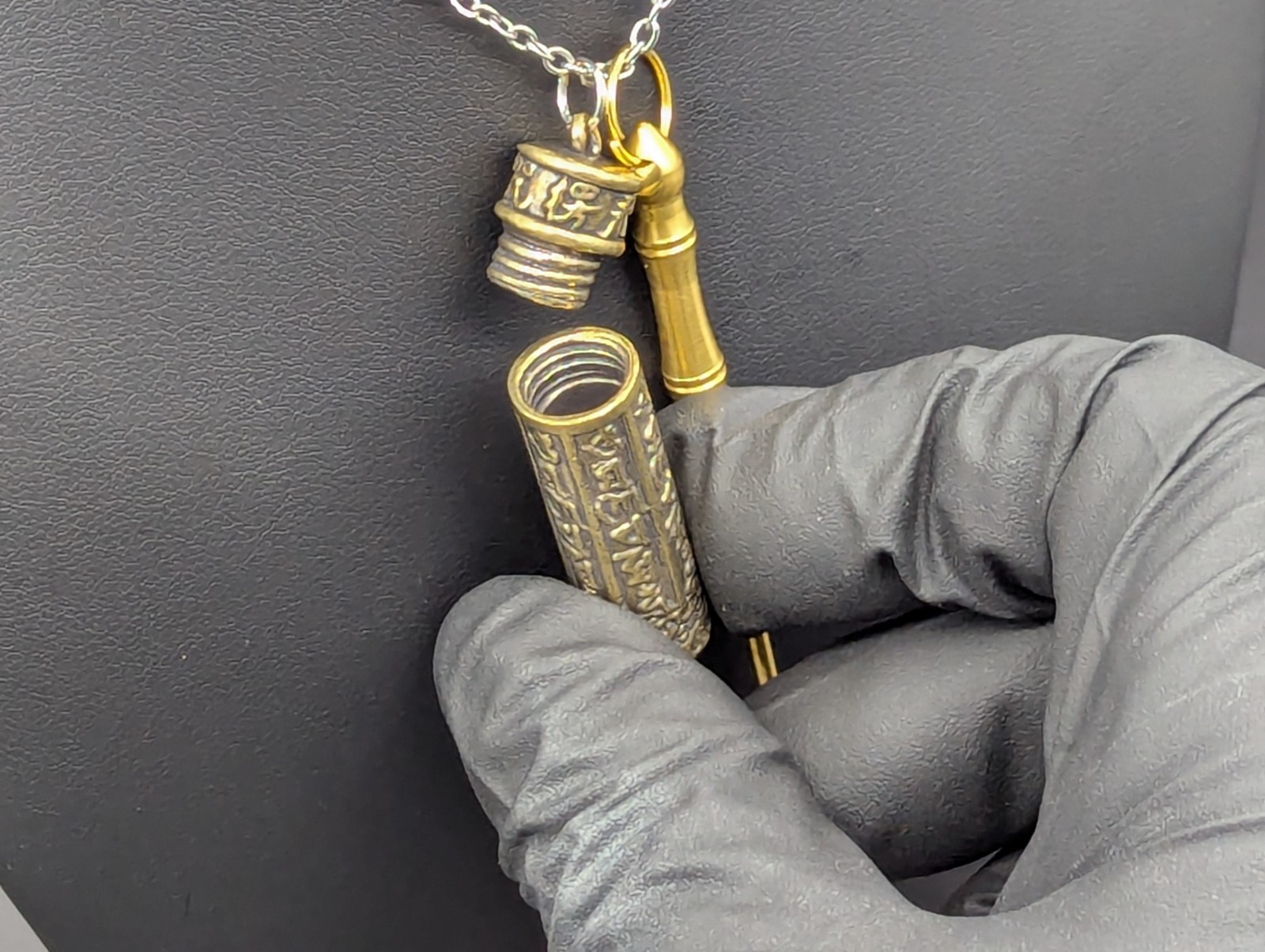 Antiqued Mini Party Bump Spoon/ Pick Ornate Screw Top Jar Urn Necklace