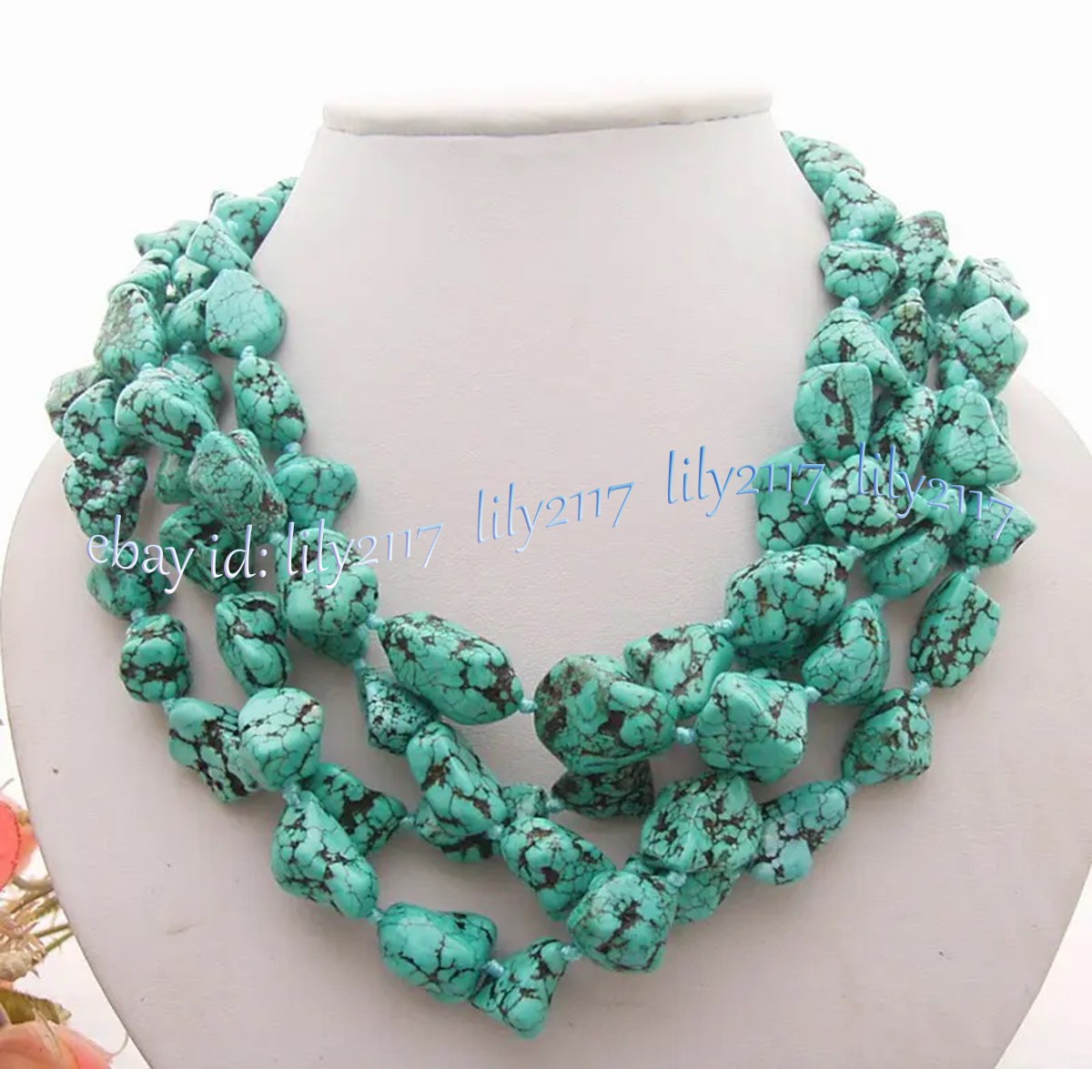 4 Rows Natural 10-15mm Irregular Turquoise Nugget Freeform Gems Beads Necklace