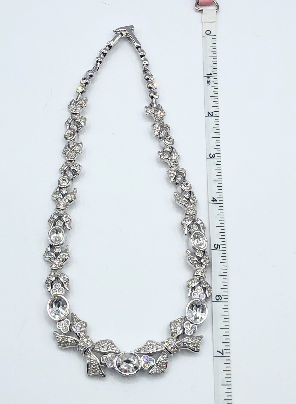 Swarovski Crystal Necklace Silver Rhodium Plated Statement Choker Bows Bezel Set