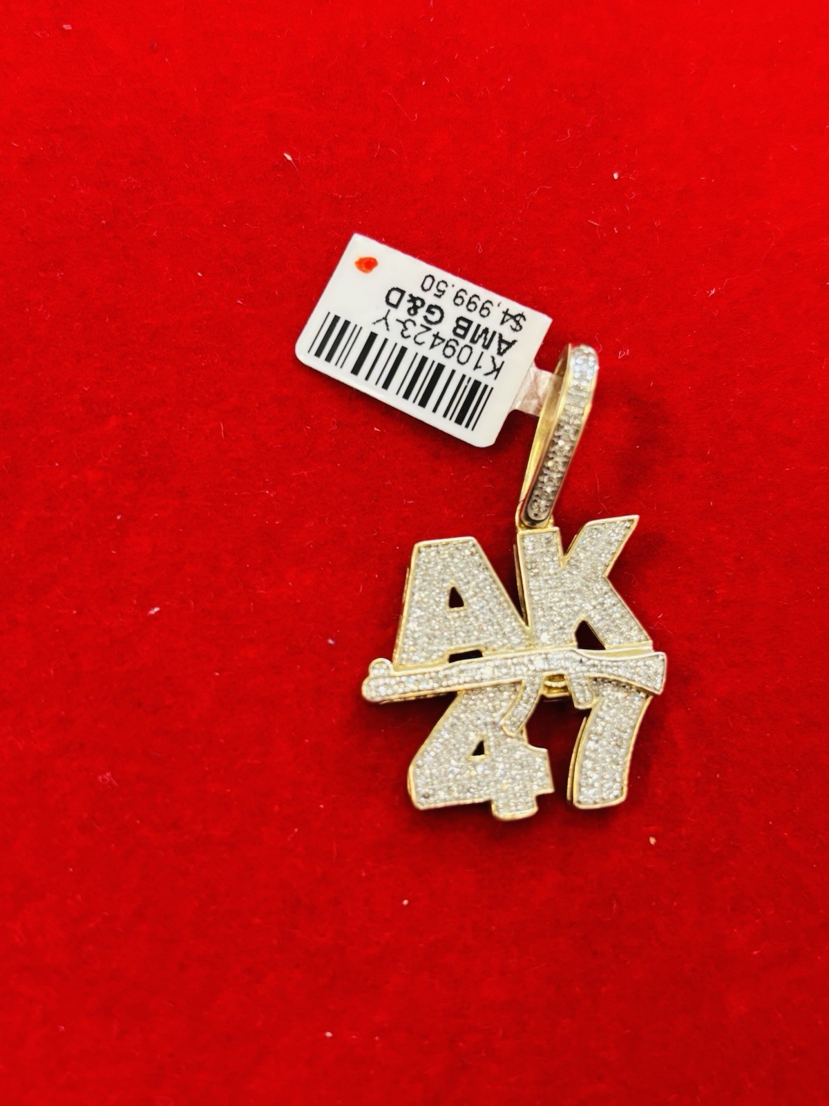 10K Gold AK-47 Charm Pendant Pavé Set White Round Stones barcode:- K109423-Y