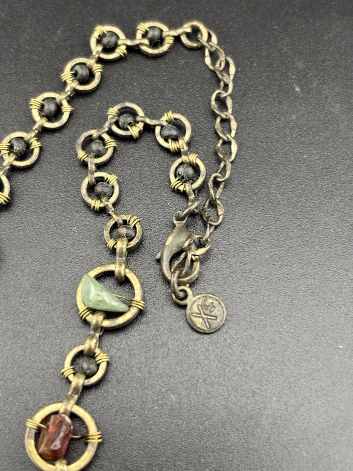 Axcess (Liz Claiborne) XC Artisan Multi Color Stone Necklace Bronze Tone 16–18″