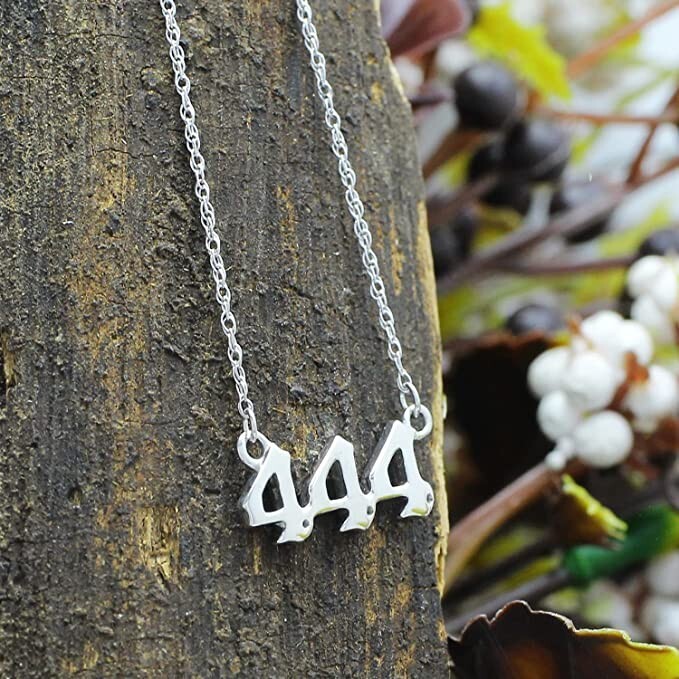 Silver 444 Angel Number Necklace, Jewelry Charms Minimalist Stainless Steel