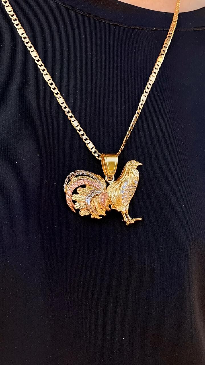 14K Gold Filed Chicken Rooster Pendant Necklace 24″ Figaro Valentino Mens Cadena