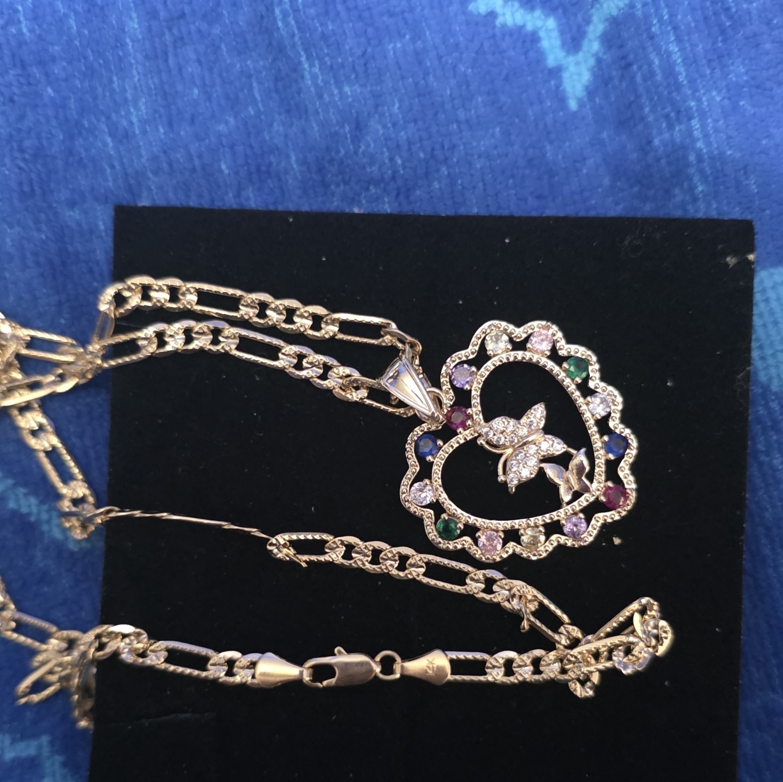 Gold Plated Heart Butterfly Crystal Charm Pendant Bar Link Necklace Made Korea