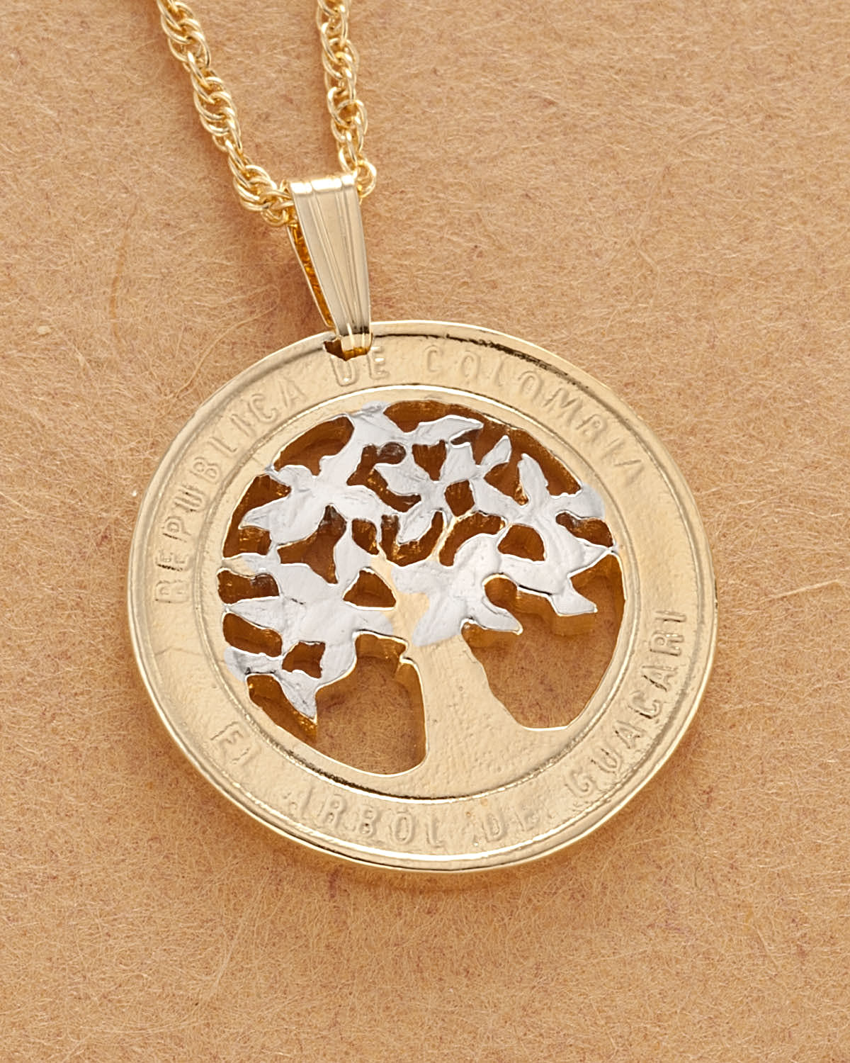 Colombia Pendant & Necklace Colombian Handcut Coin 7/8″ Diameter ( # 868 )