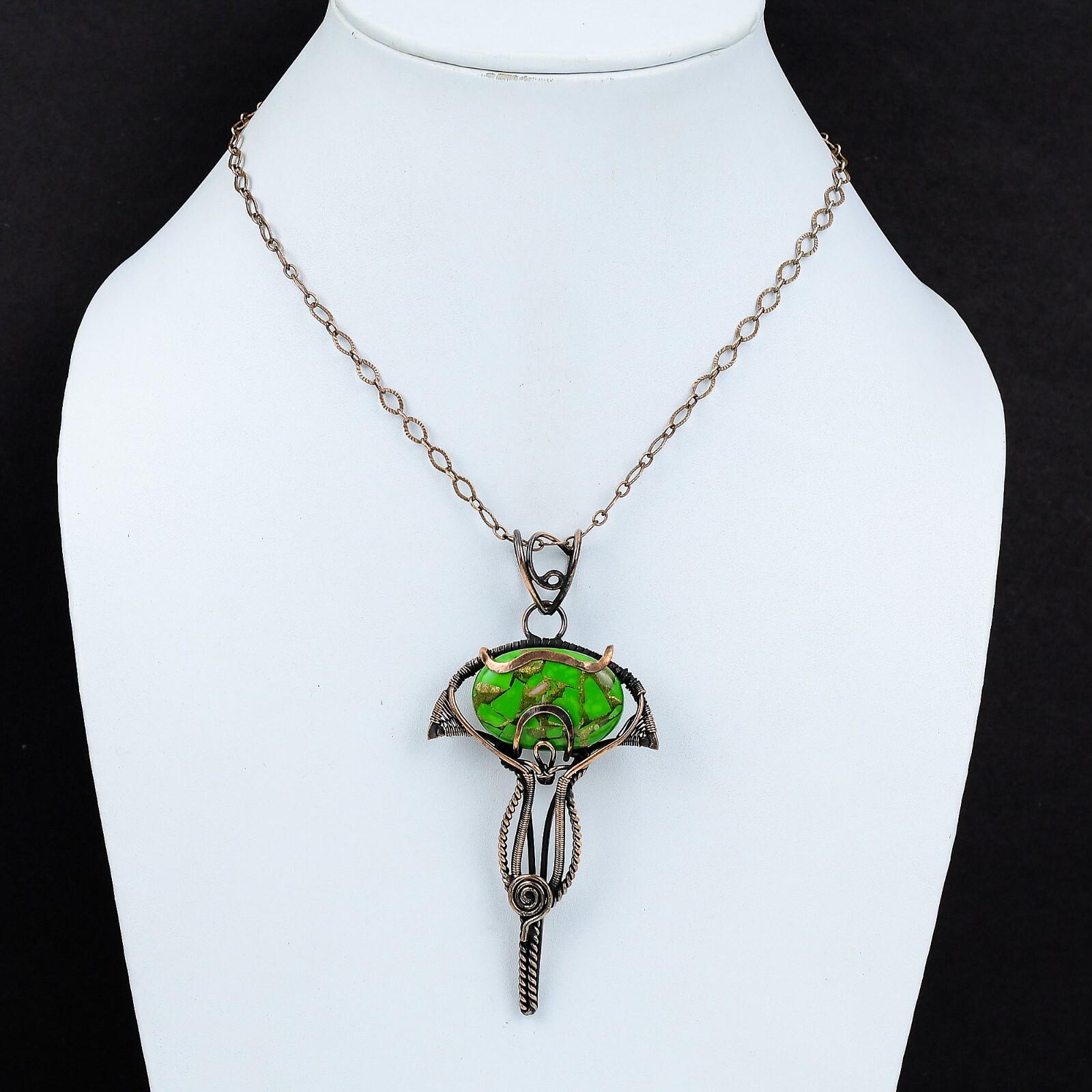 Women’s Day Sale Green Turquoise Copper Mother Gift Wire Wrapped Pendant 3.86″