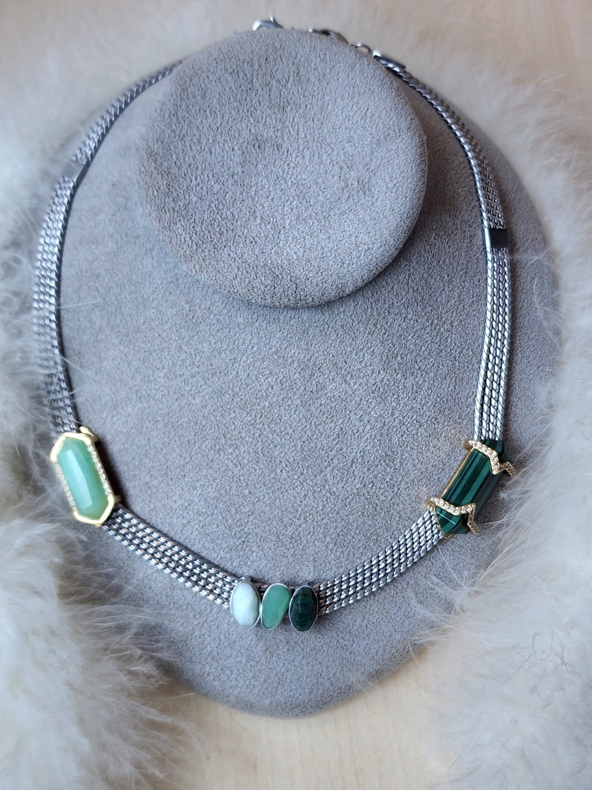 💎 Designer Green Semi-Precious Malachite Slider Charm Necklace – Key Marking