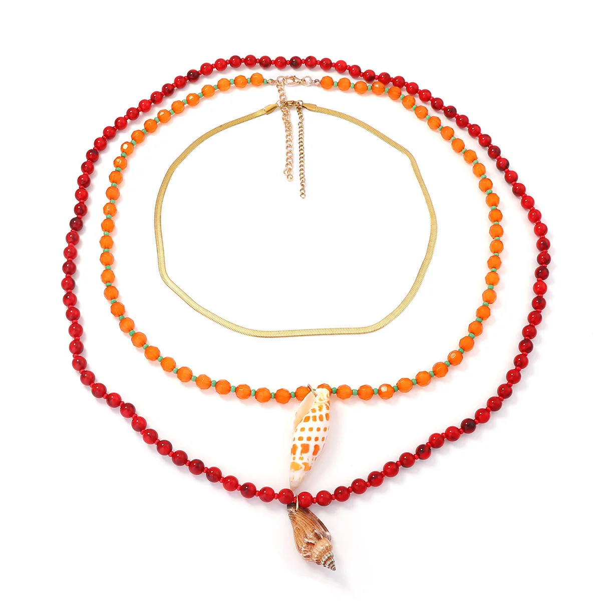 Bohemian Handmade Shell Conch Pendant Necklace for Women Double-layer Long Neckl