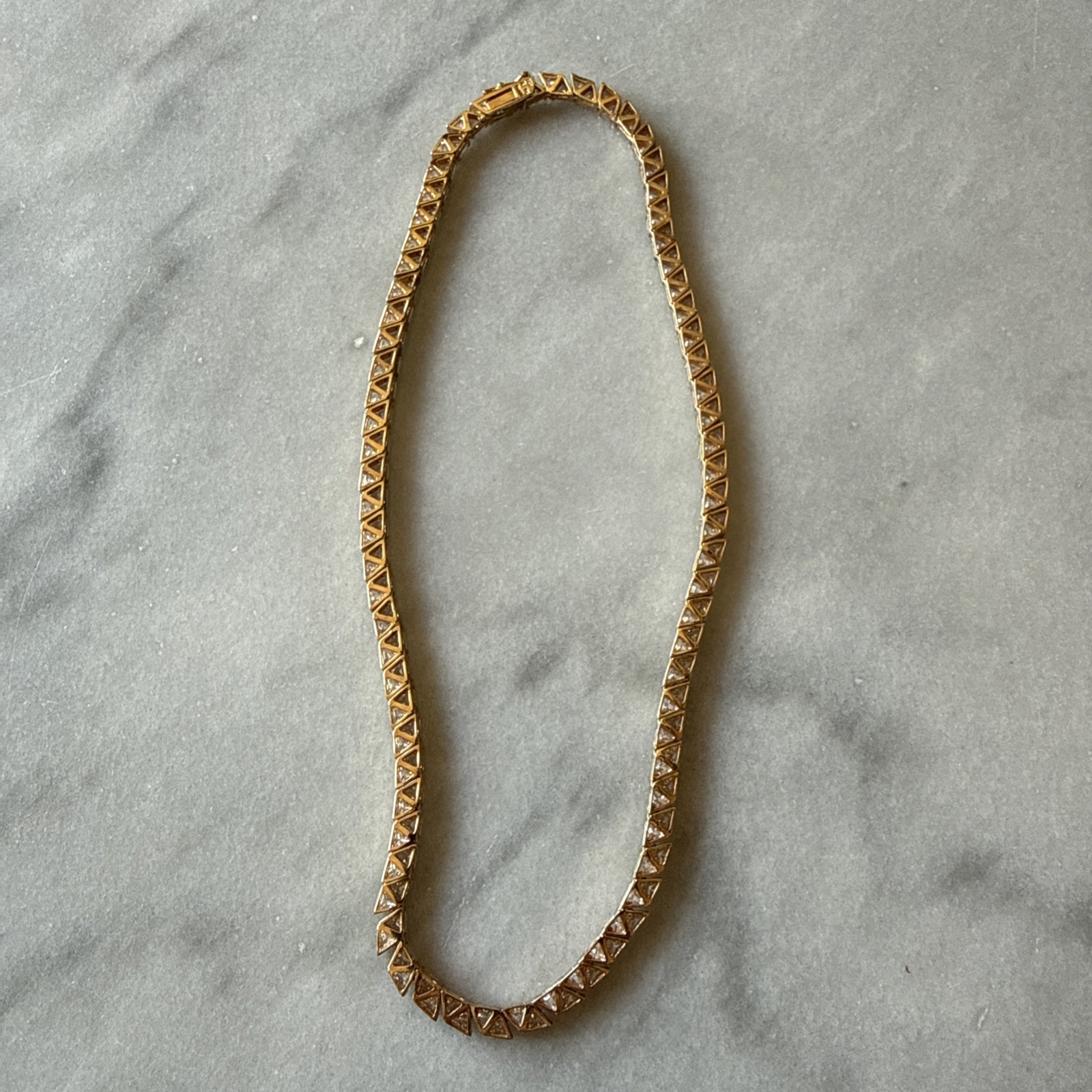 Ross Simons Sterling Silver Vermiel Trillion Cut CZ “Tennis” Necklace