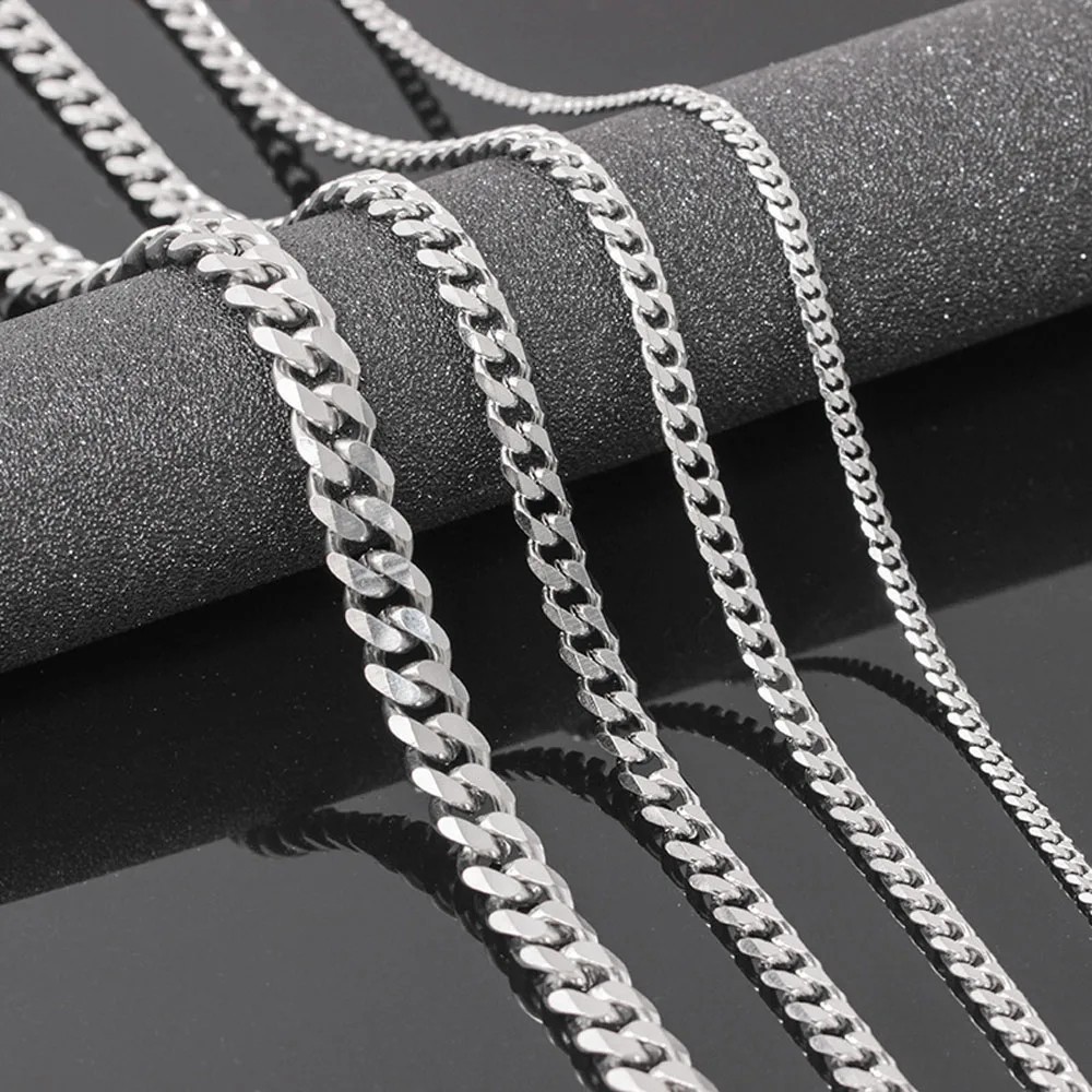 Stainless Steel Silver Cuban Link Chain Necklace Men Women Curb Heavy Choker Gif