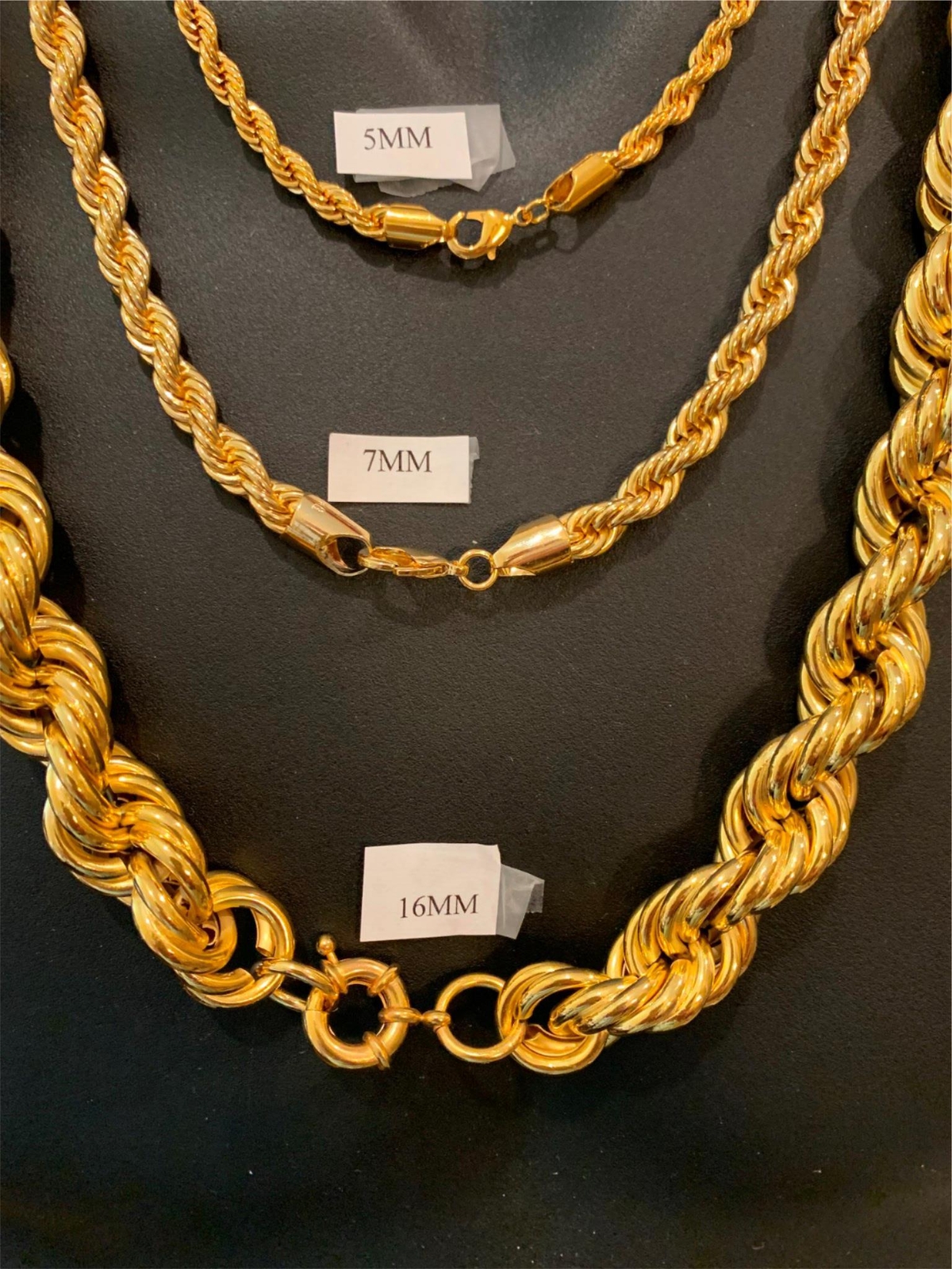 14KT GOLD PLATED 5mm,7mm, 16mm ROPE CHAINS BLING BLING 16″-36″-USA SELLER