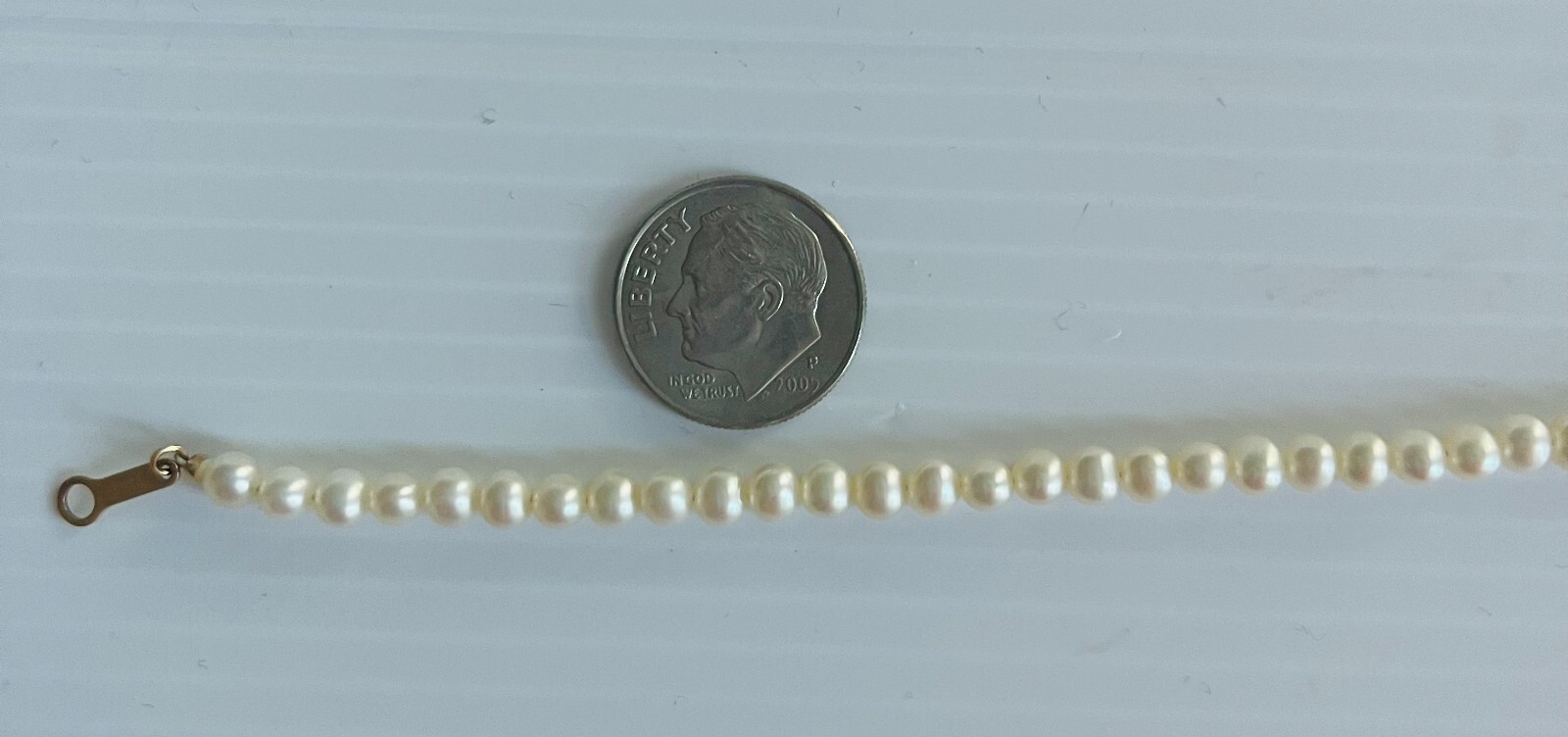 3 – 4 mm White Pearl Necklace with 18K Gold Clasp 16 inch length