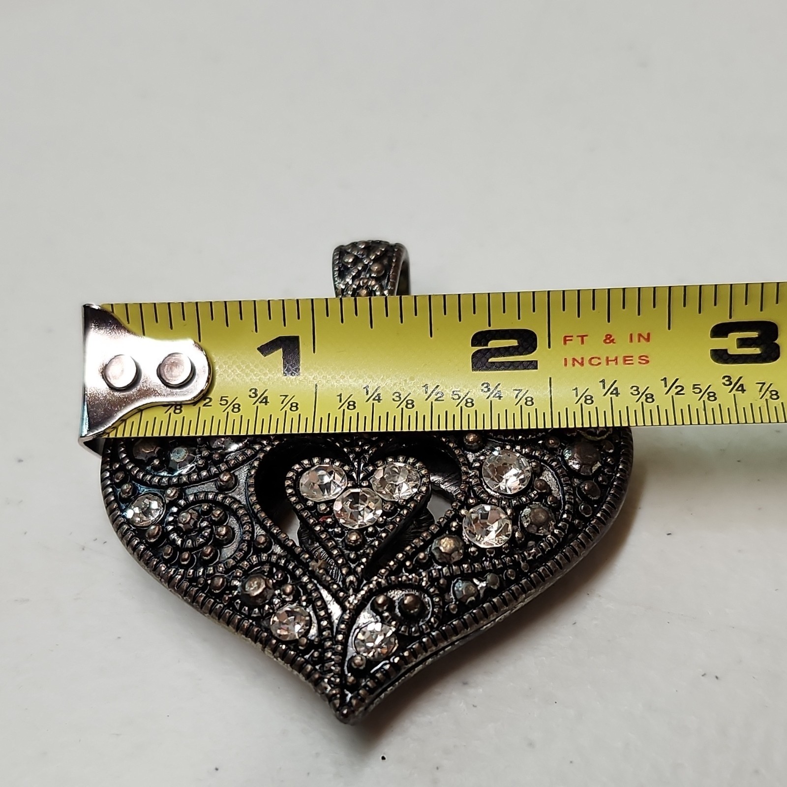 Heart Pendant Charm with White/Colorless Round Crystal Rhinestones, Silver Tone