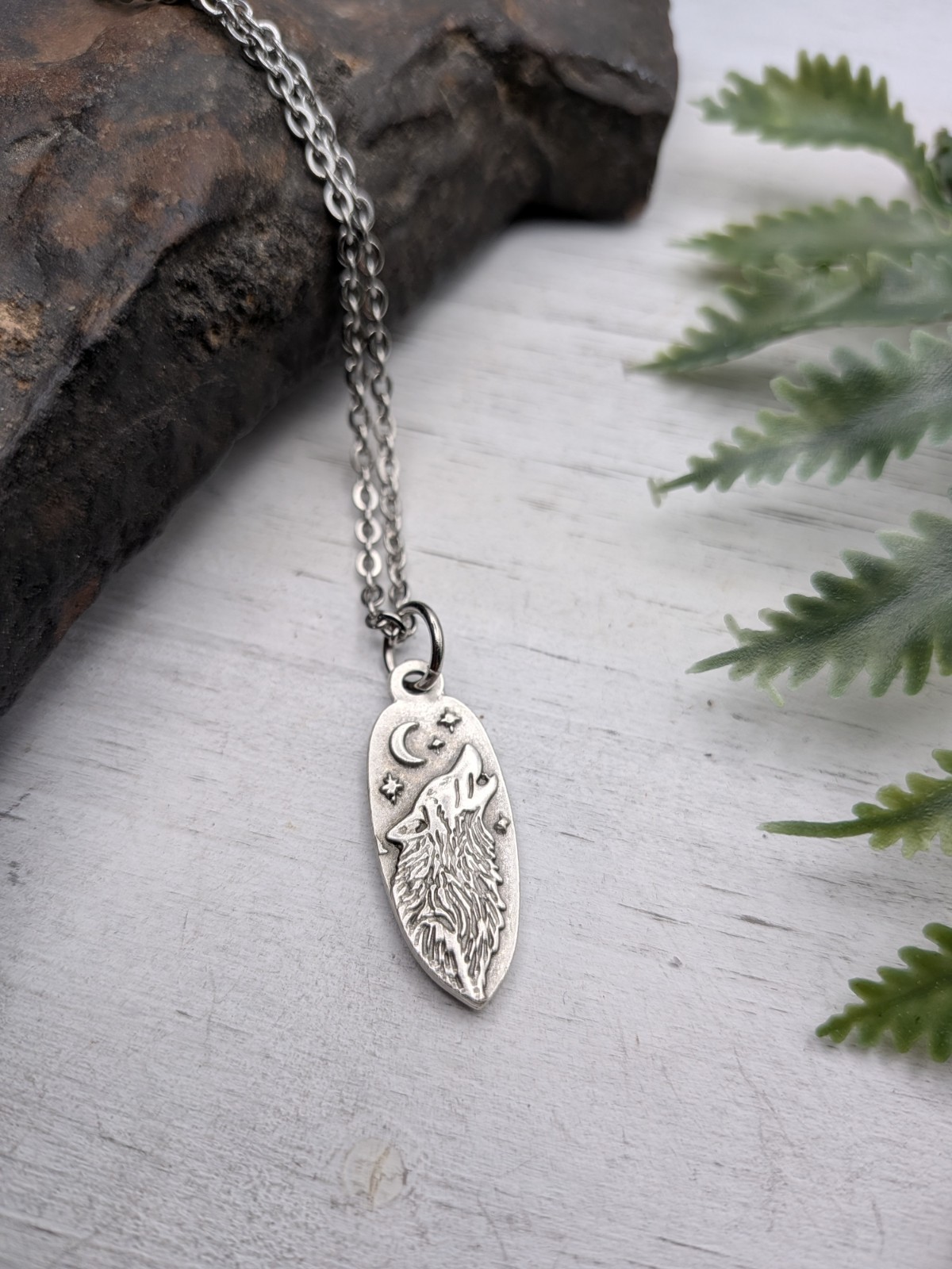 Wolf Pendant Necklace, Nature Jewelry, Moon