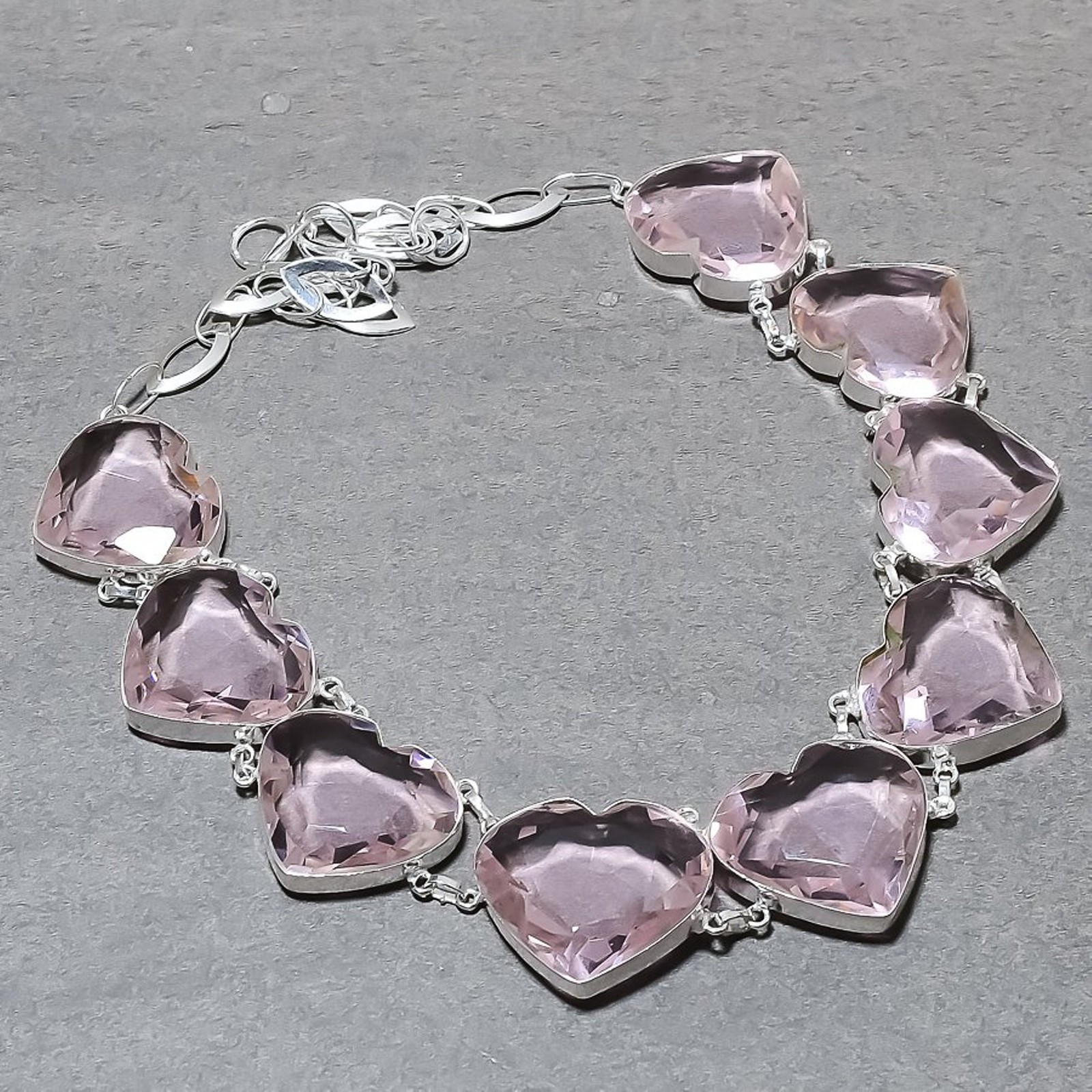 Pink Kunzite Heart Shape Gemstone Necklace Adjustable Chain Handmade Jewelry 18″