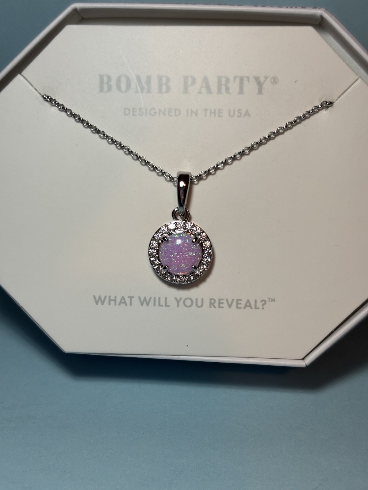 Bomb Party OG Necklace “Captured Beauty” Rose Opal Rhodium