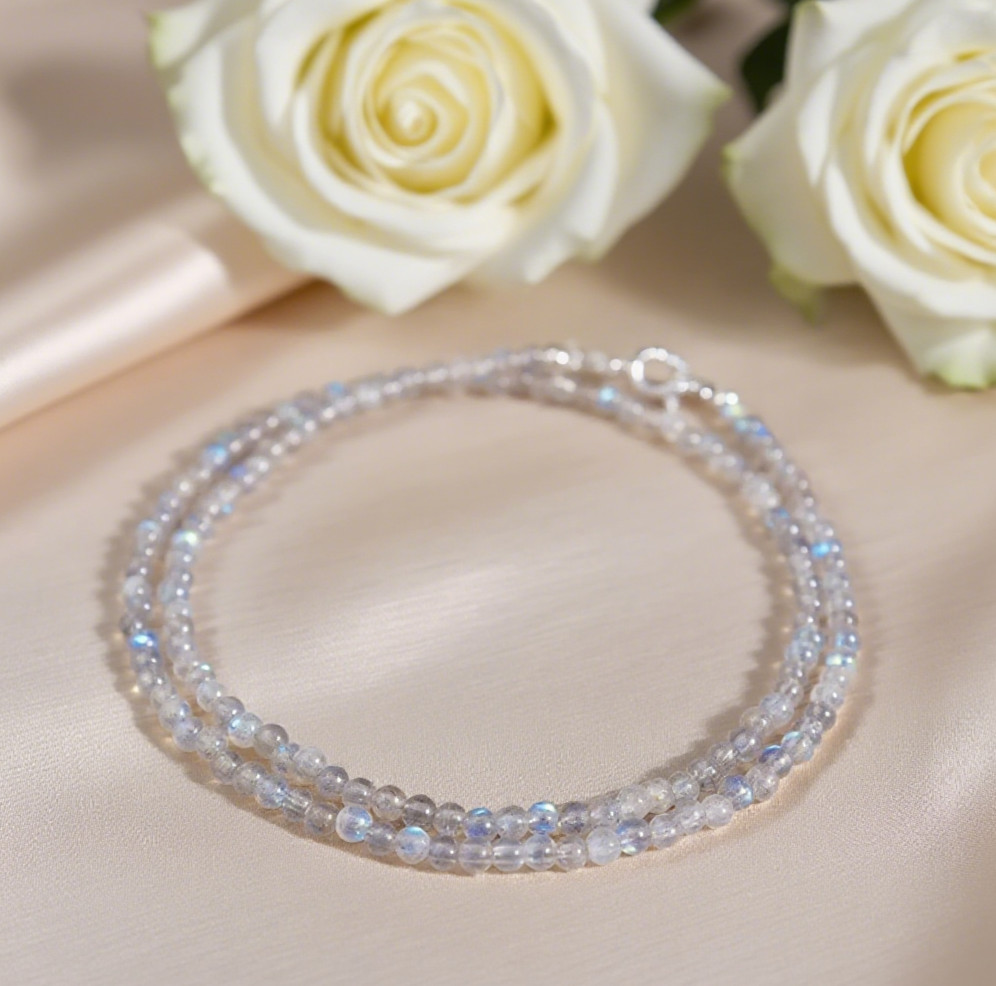 3mm Rainbow Moonstone Stretch Choker Ridescent Gemstone Jewelry Boho Gift