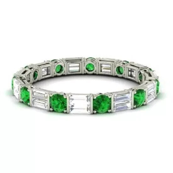 1.96 Ct Real Natural Emerald Diamond Wedding Eternity Band 14K White Gold FN