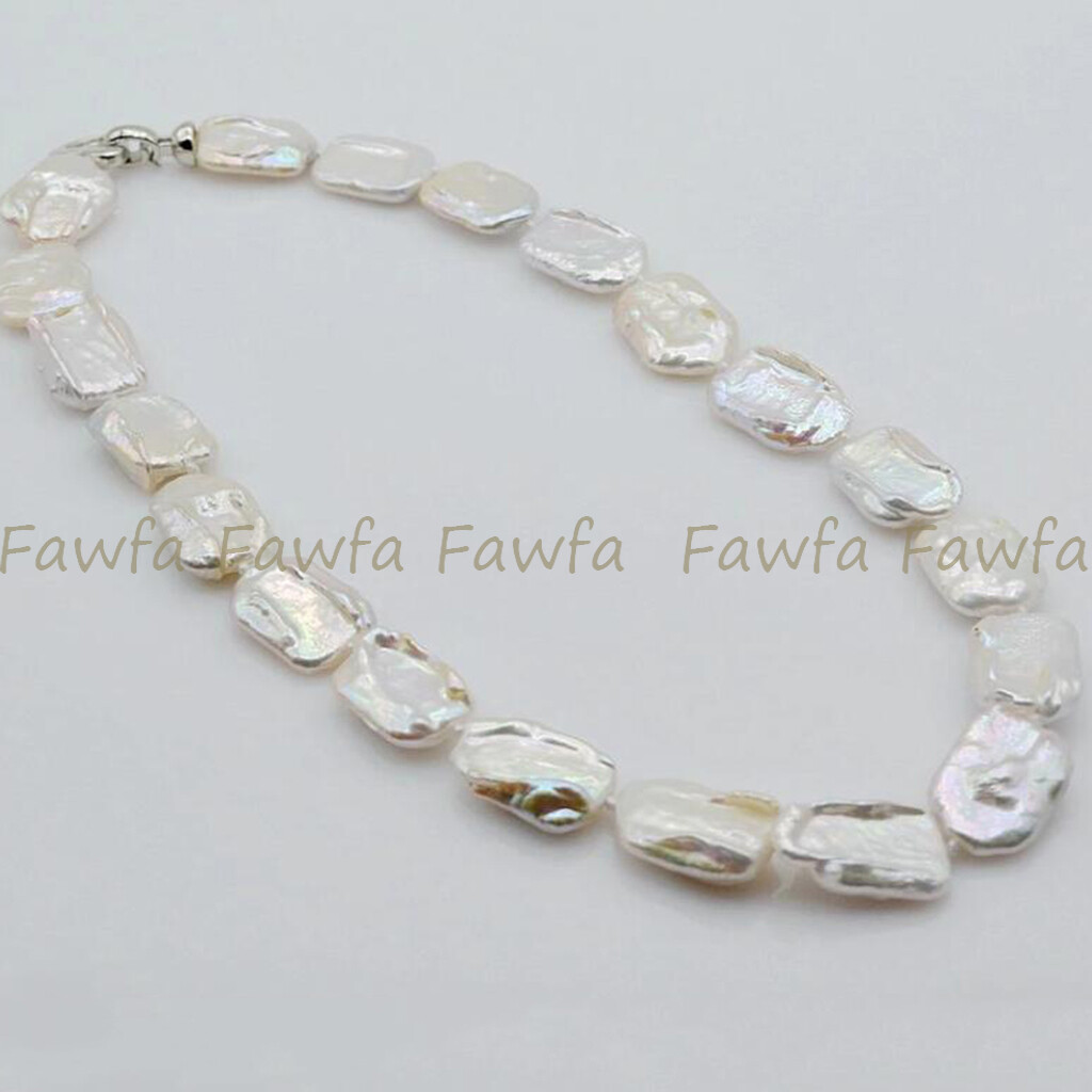 Genuine Natural 15x20mm White Rectangle Baroque Pearl Beads Necklace 14-36″