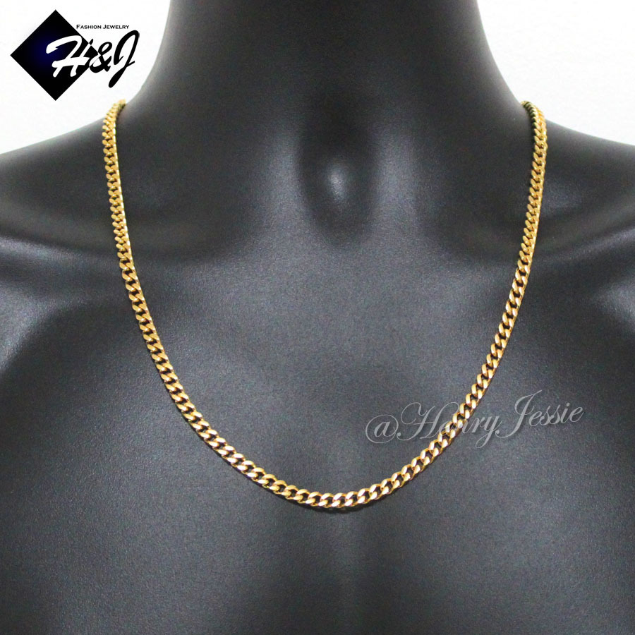 18″-40″MEN’s Stainless Steel 5mm Gold Plated Cuban Curb Link Chain Necklace