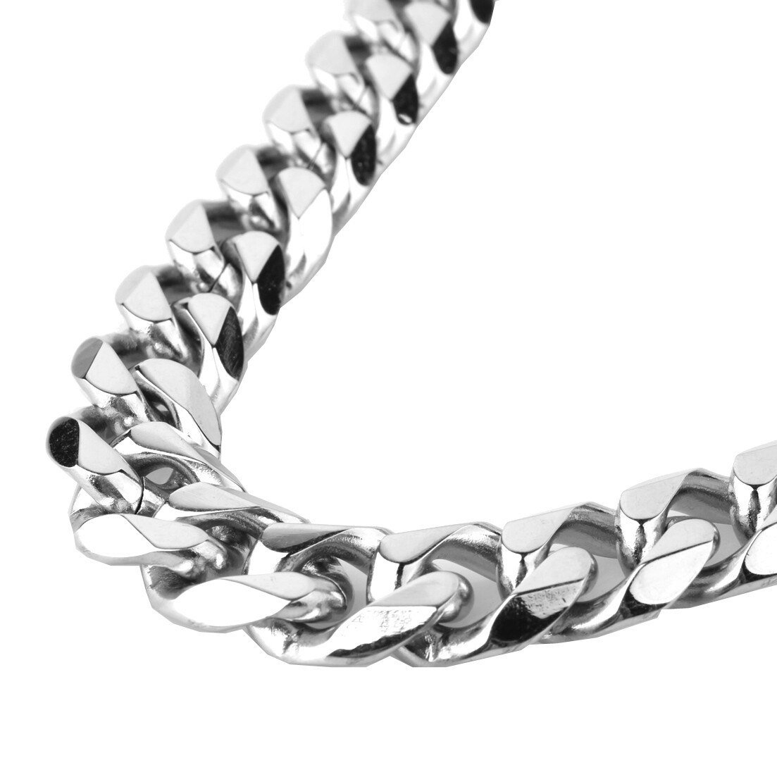 10/12/15/17/19mm Polished Silver Stainless Steel Mens Curb Cuban Chain Necklace