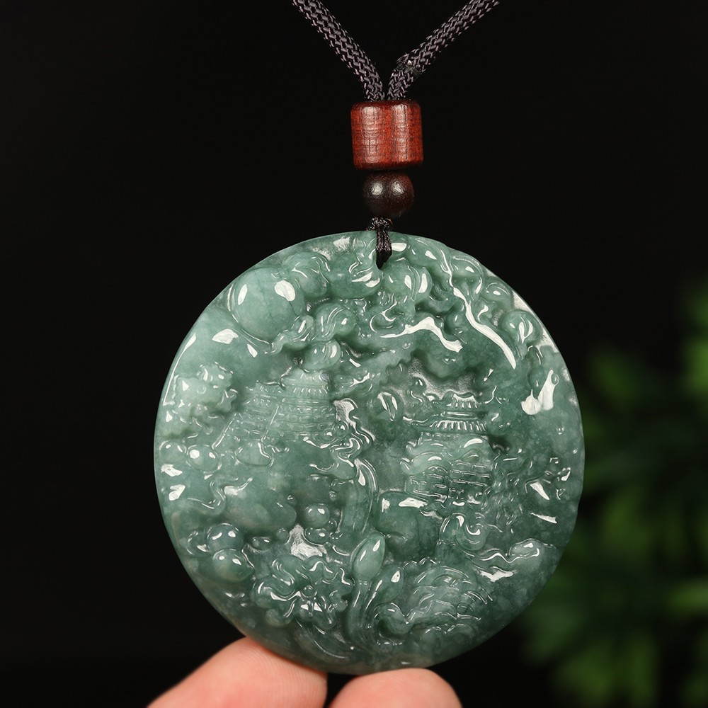 Certified Grade A 100% Natural Green Burma Jadeite Jade Pendant Landscape 00207