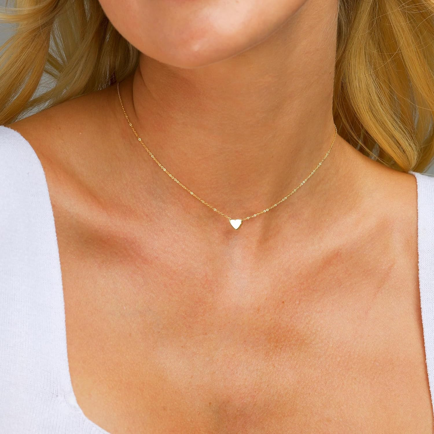 14K Gold/White Gold Plated Heart/Disc/Circle/Bee Necklace, Womens Choker Jewelry