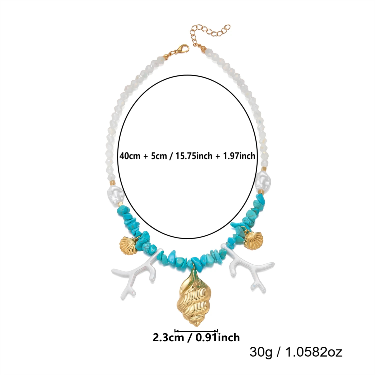 Bohemian Blue Irregular Stone Beaded Choker for Women Exaggerated Conch Coral Pe