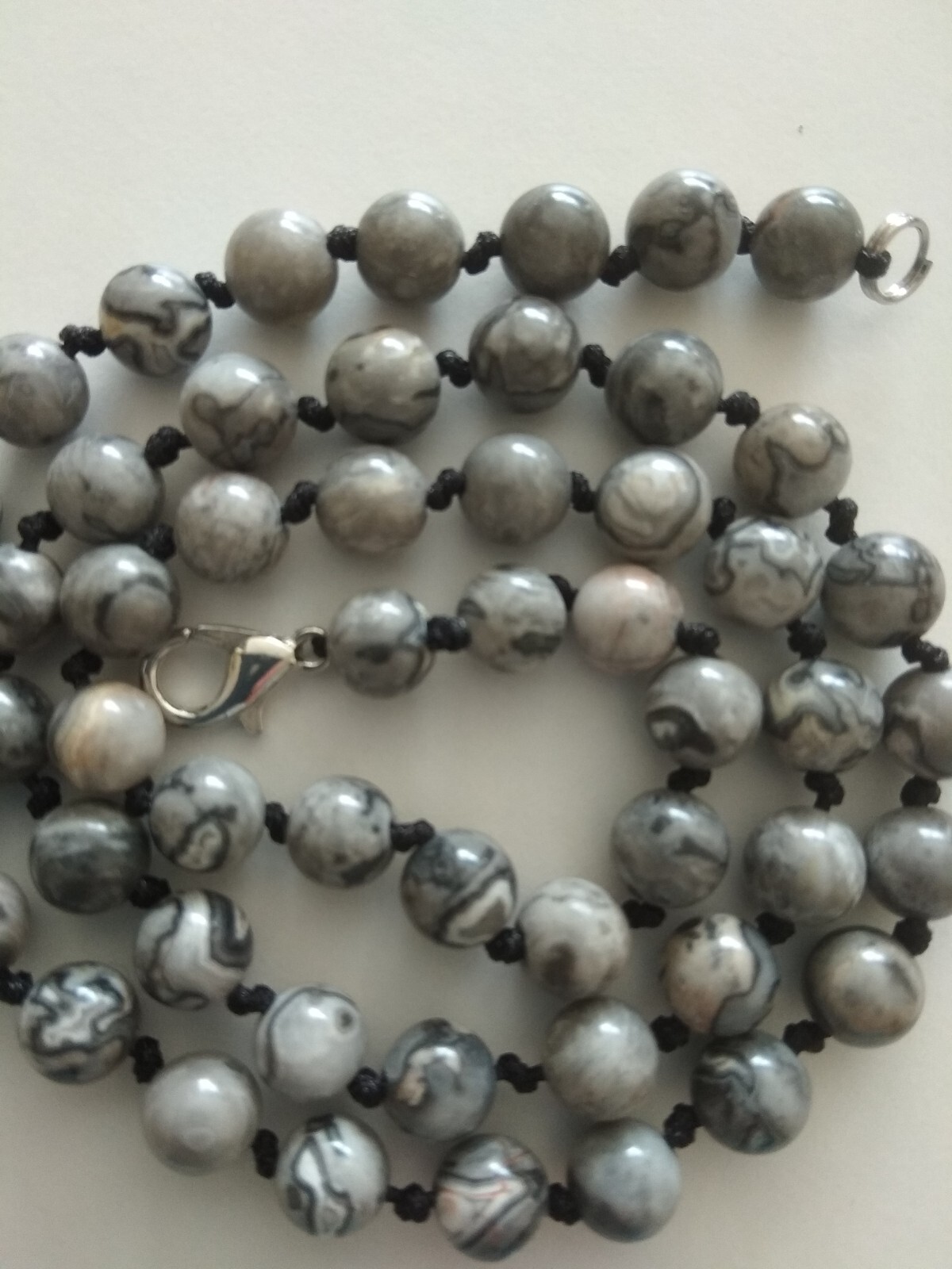 Beautiful 6mm Natural Black-Grey Map Stone gems beads necklace 18″-UK seller 525