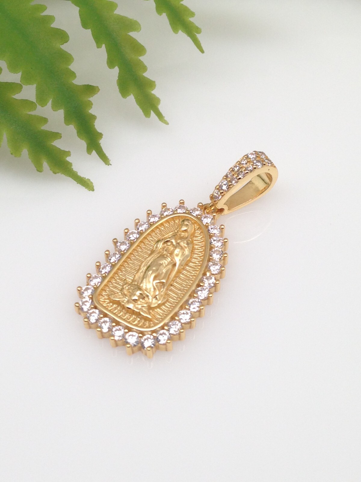 925 Sterling Silver Gold Guadalupe Pendant CZ Women Girls 20mm(0.79″)/32mm1.26″