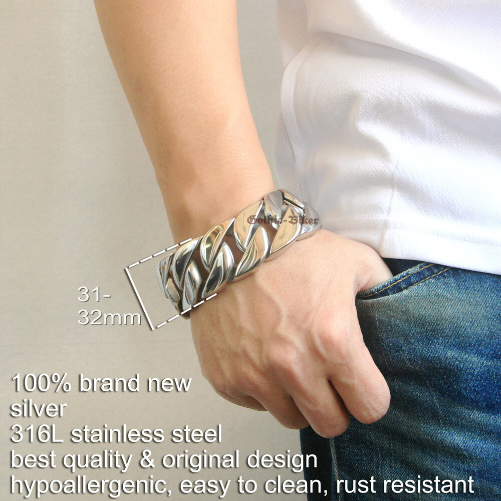 Super Heavy 31mm Men Polished Cuban Curb Chain Stainless Steel Bracelet Necklace