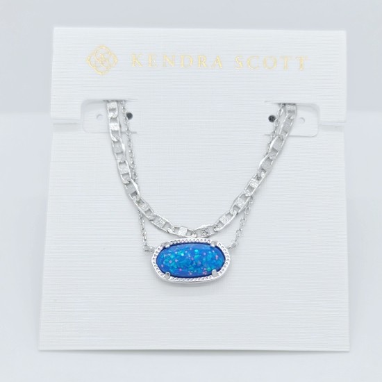 Kendra Scott Elisa Multi Strand Silver Pendant Necklace In Ocean Blue Opal