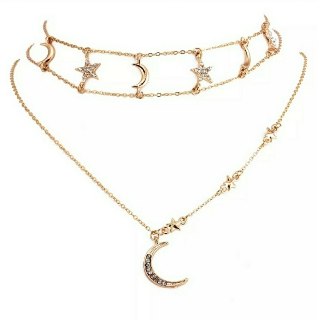 Multilayer Moon Stars Necklace Gold Color Chocker Sexy Fashion