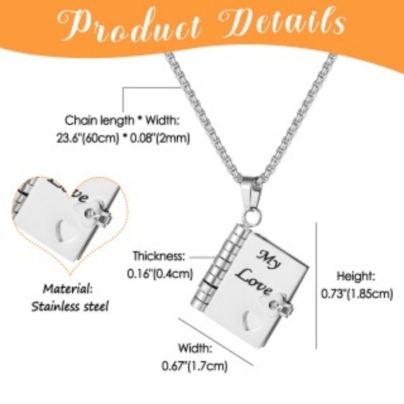 My Love Book Locket Necklace Openable Flip Pendant Gift for Wife Valentine’s Day