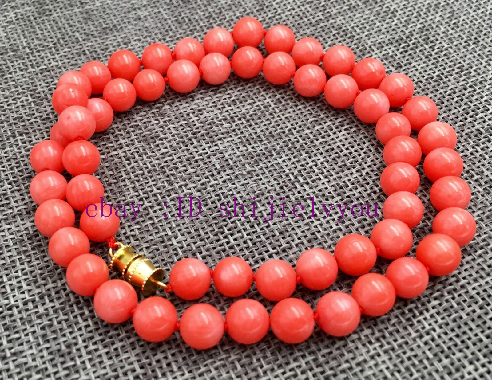 Natural 6-7MM Orange pink South Sea Coral Round Gem necklace 18 “