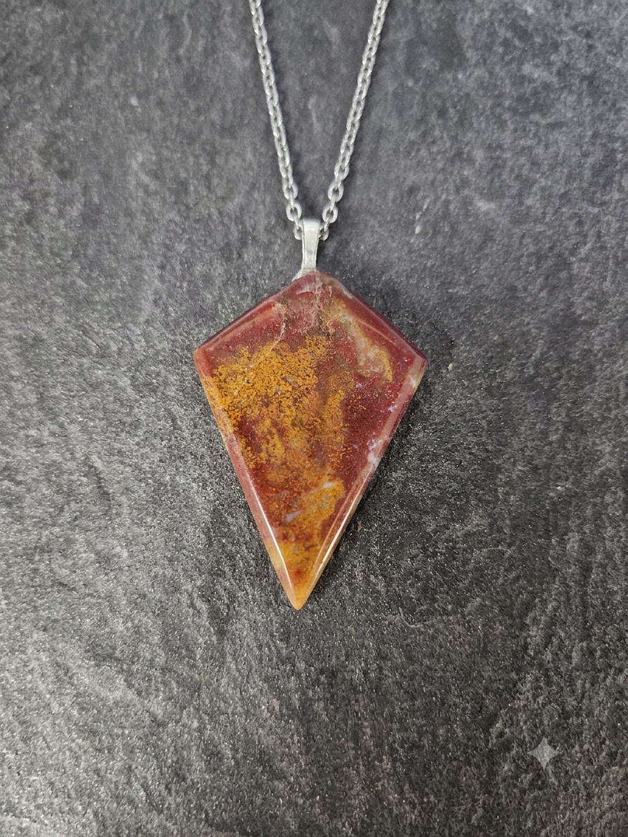 Natural Red Jasper Geometric Kite Pendant Necklace