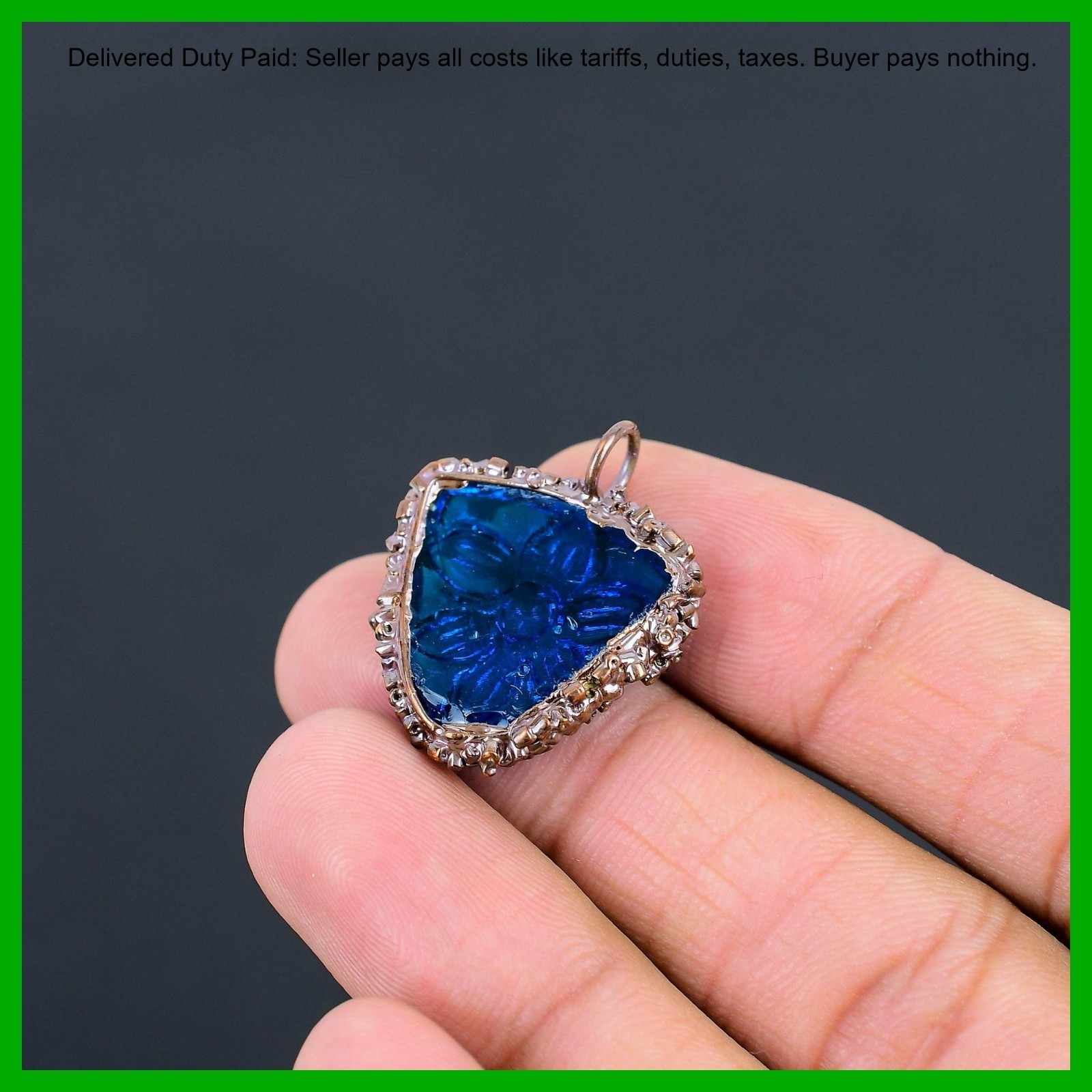 Copper Trillion Carved Apatite Stone Bezel Electroformed Mother Pendant Jewelry