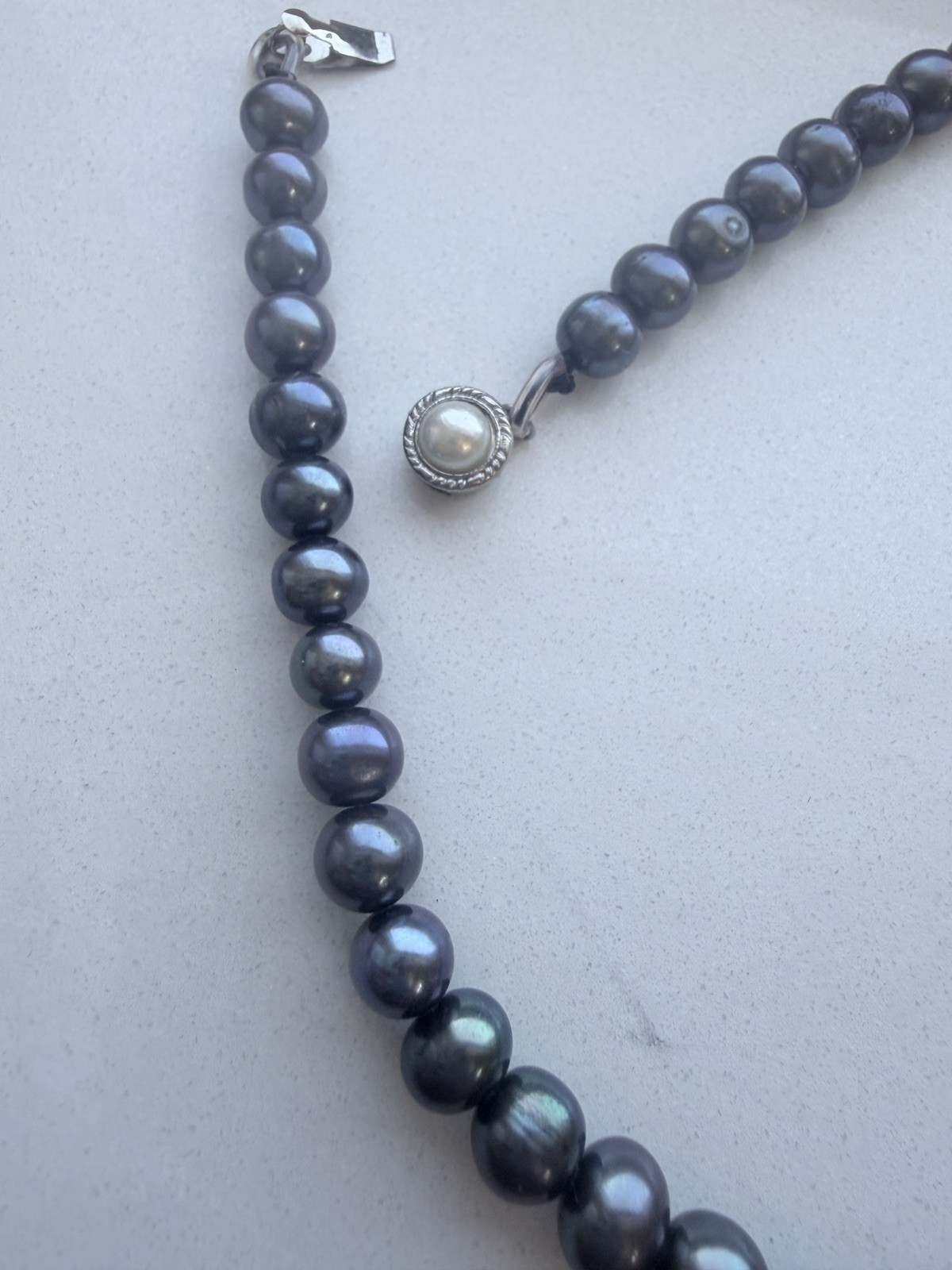 Genuine 6-7mm Freshwater Black Natural Pearl Necklace 16 in Silver Clasp