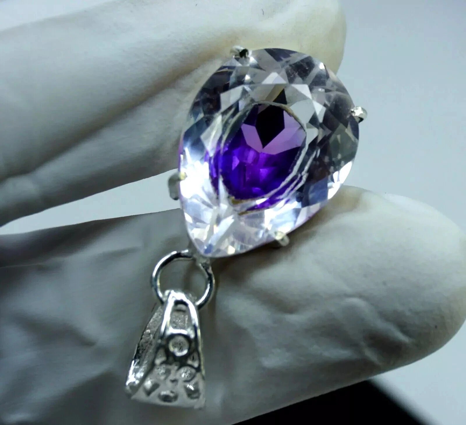 Natural 24.70 Ct Bi-Color FL Pitambari Sapphire Pear Cut 925 Silver Pendant Gem