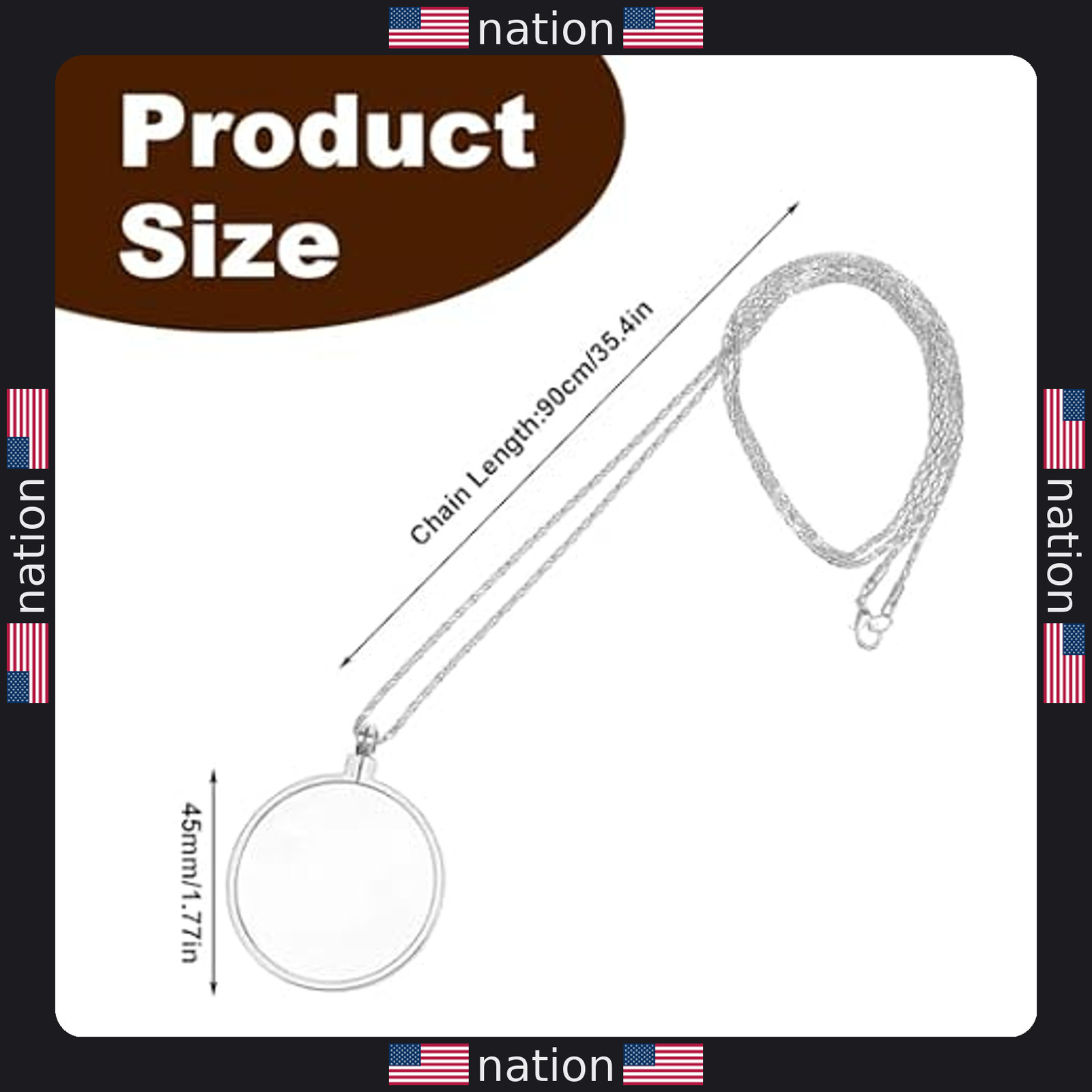 5X Magnifying Glass Necklace Pendant with Chain – Ideal for Reading & Crafts