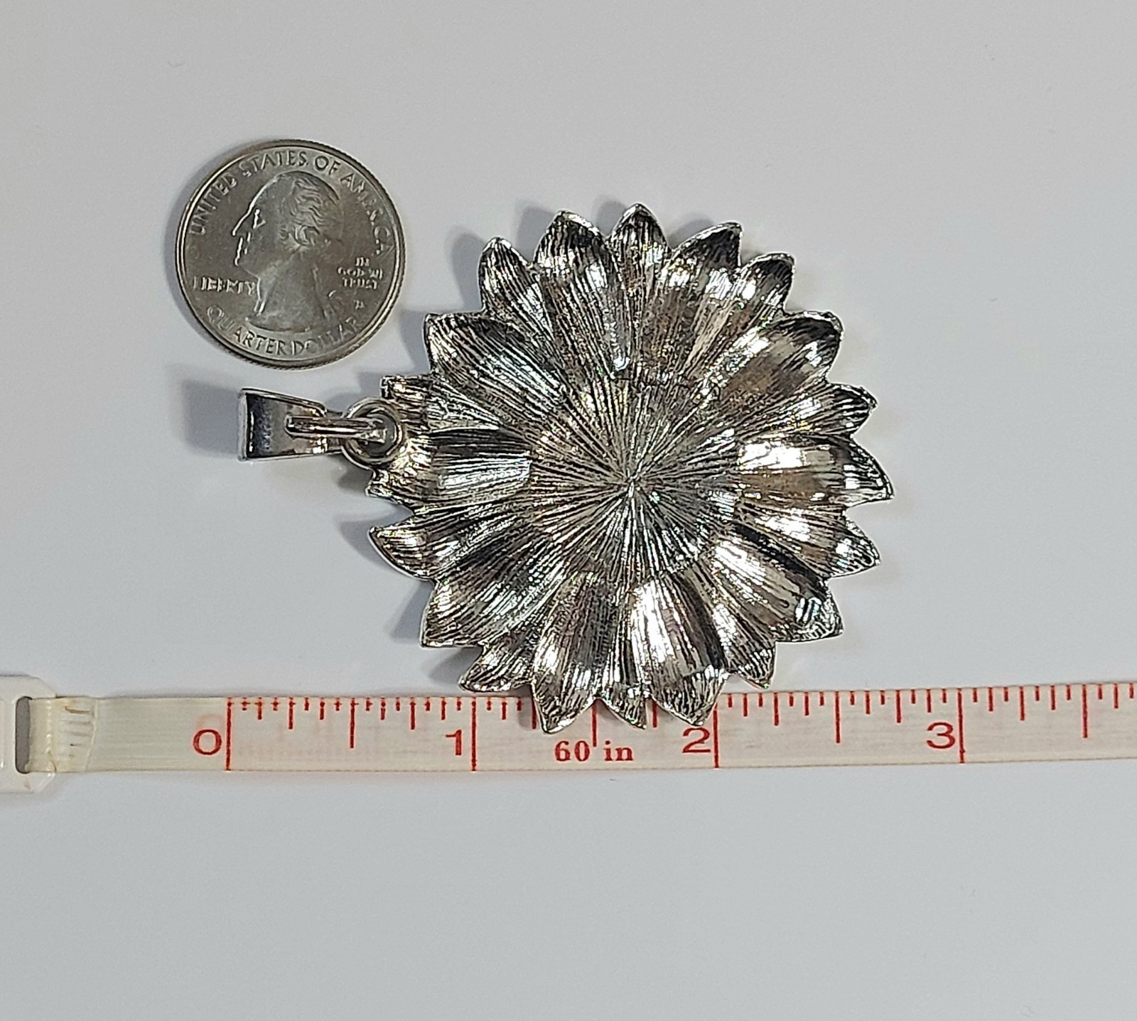 Large silver sunflower necklace pendant