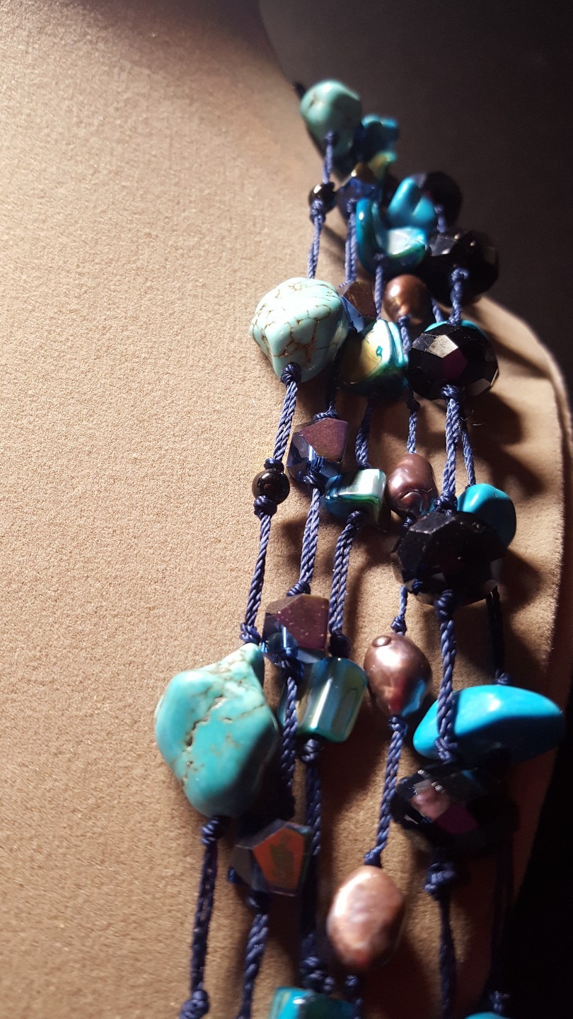 Multi-Strand Turquoise Necklace Polished Stone and Faceted Bead Fusion