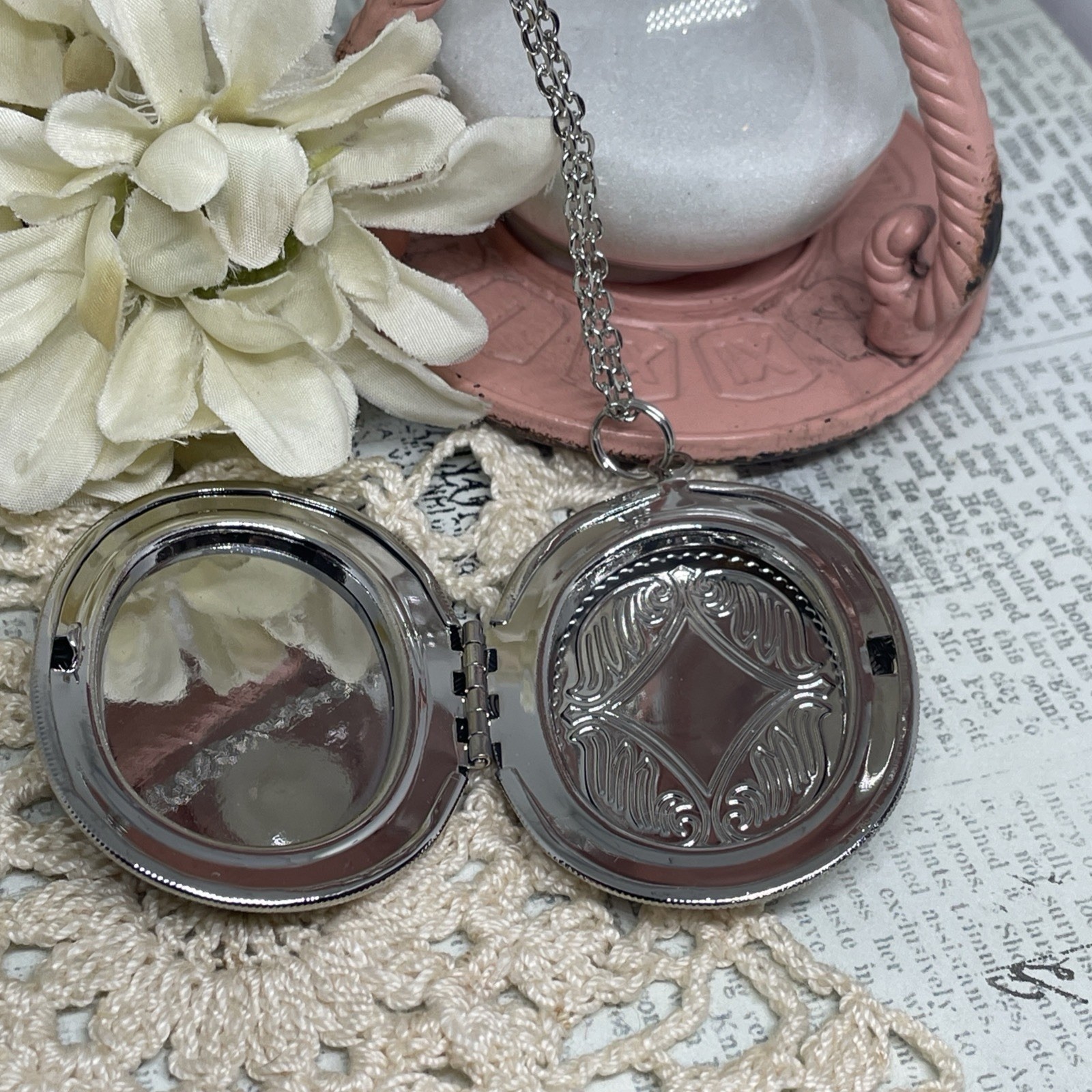 Peach Silver Anniversary gift birthday Aphrodite Roman ARTEMIS Locket Necklace