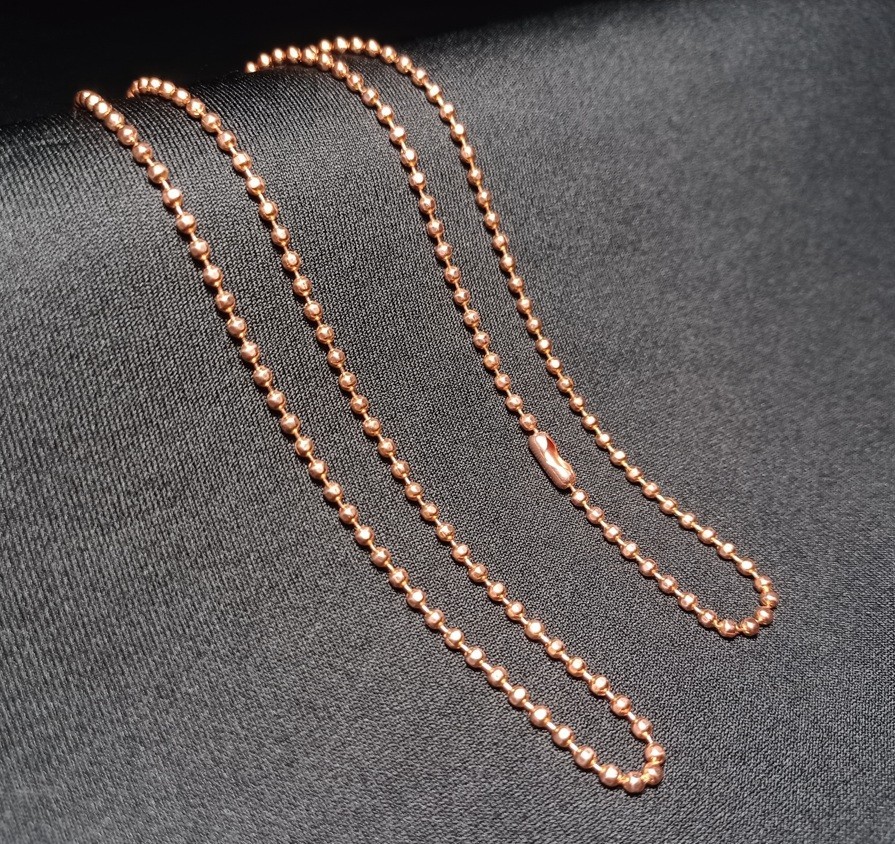 Copper 2.4mm Faceted Ball Bead Military Type Dog Tag Chain Necklace MadeInUSA