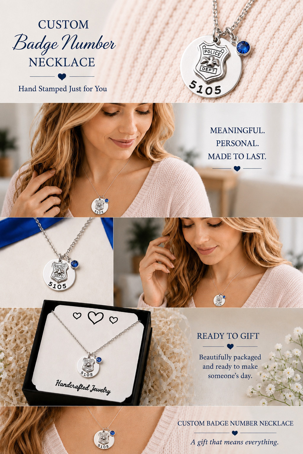 Police Hand Stamped Necklace w/ Custom Badge Number, Police Wife, Daughter, Mom