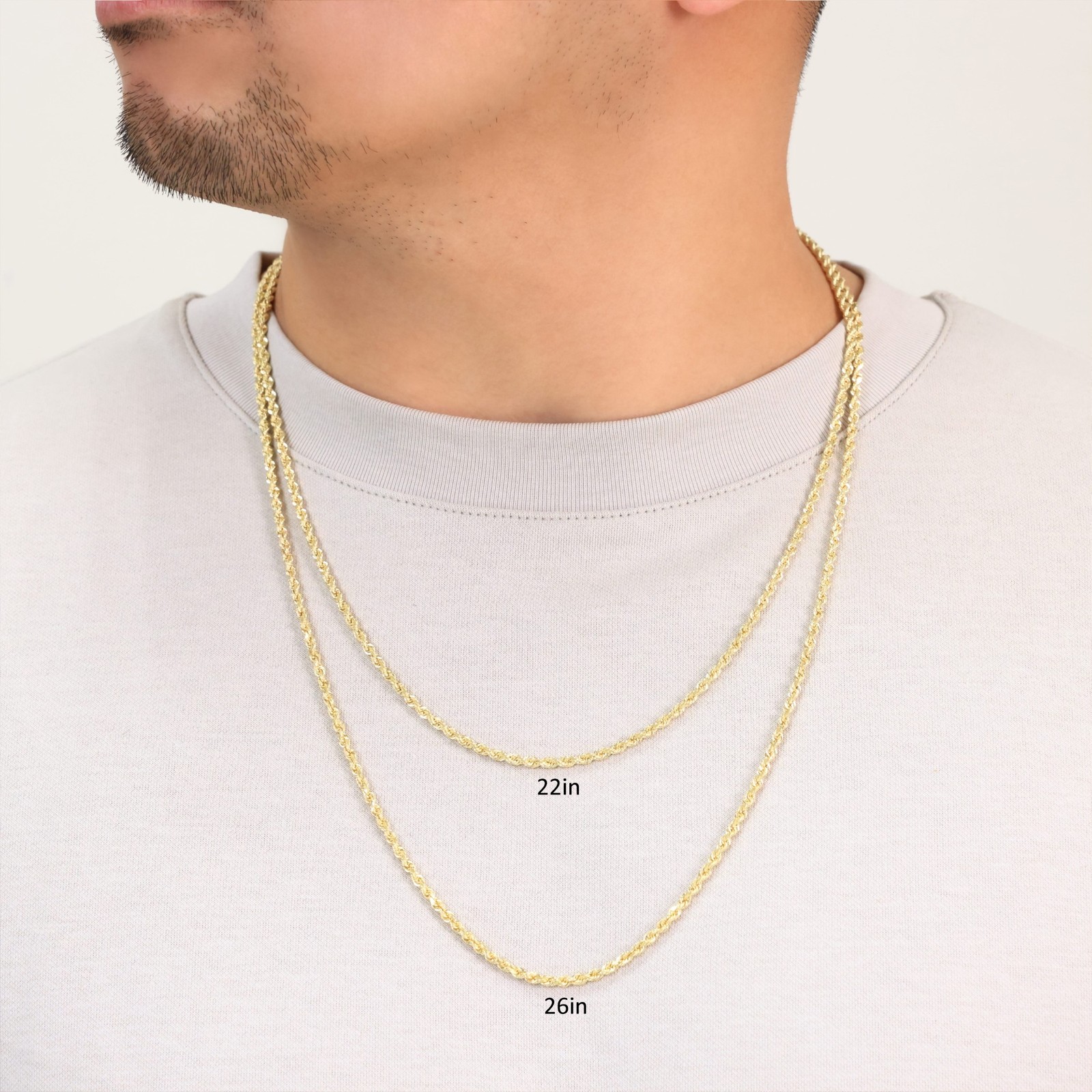 10K Yellow Gold 1mm-10mm Diamond Cut Solid Rope Chain Pendant Necklace 16″- 30″