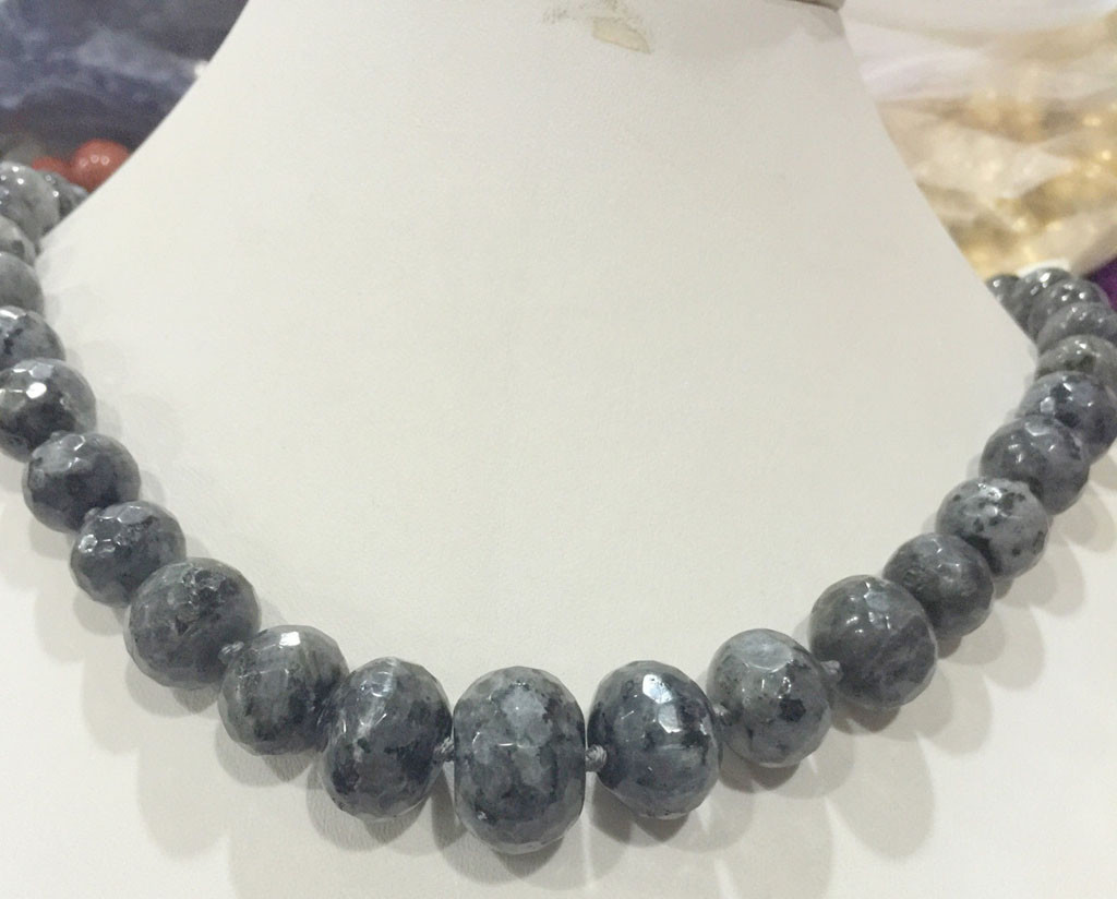 Genuine 10-20mm Faceted Gray Labradorite Rondelle Gemstone Beads Necklace 18”